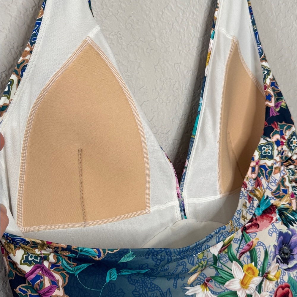 Johnny Was Blue Sady Twist-Front One Piece Swimsuit V Neck Halter 3X XL - Picture 7 of 9